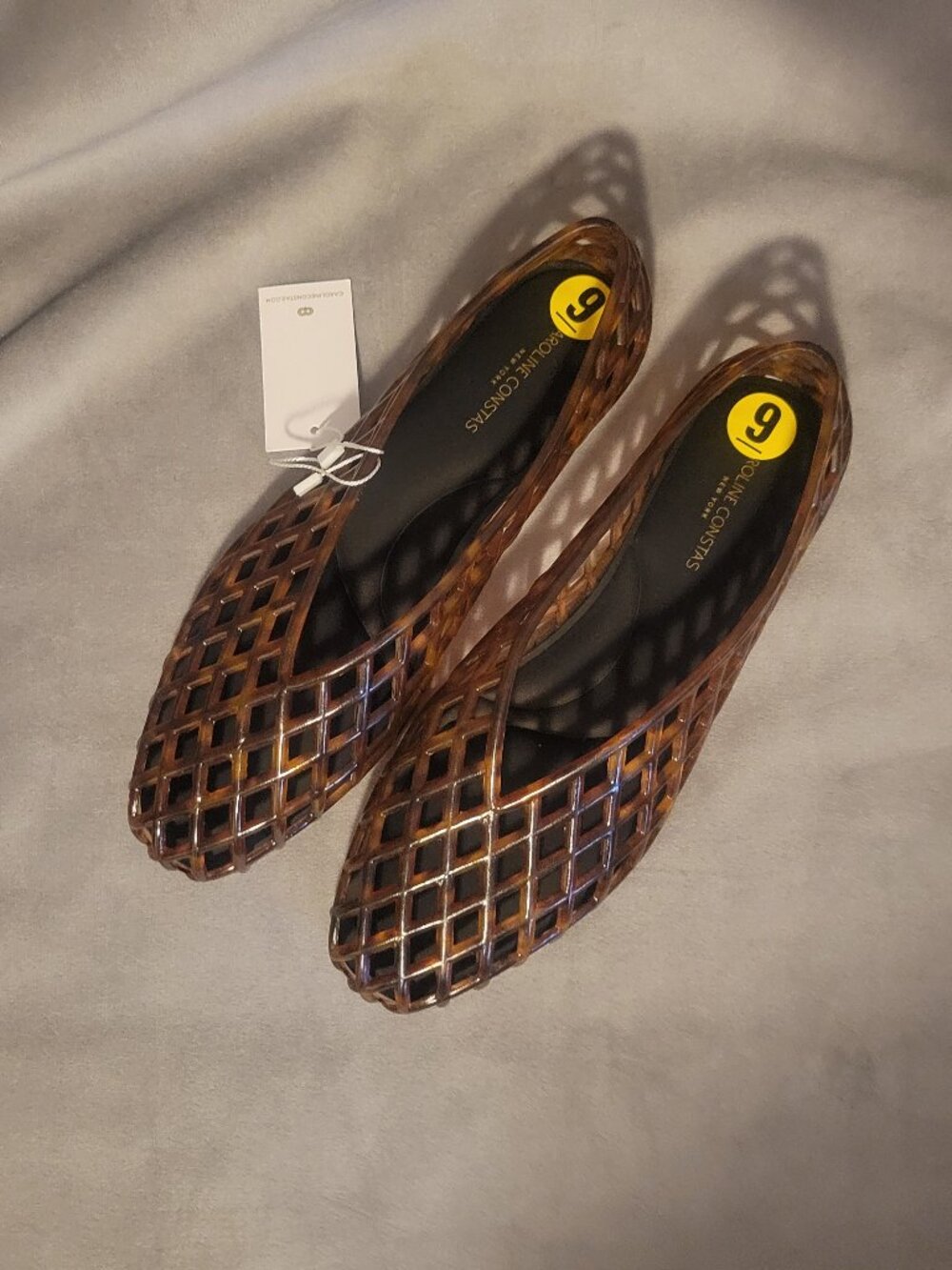 Caroline Constas Latice Jelly Shoes Brown Animal Print Size 9 NEW